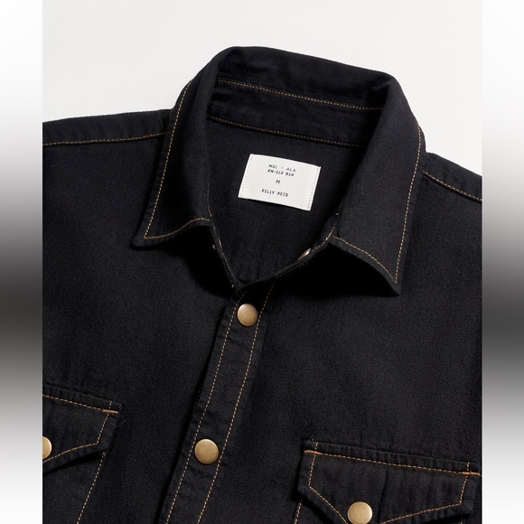 Billy Reid Large Shirt Black Shoals Denim Button Up Brass Snaps MSL-ALA Slim Fit - Picture 3 of 9